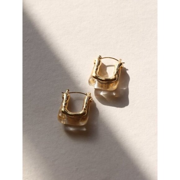 14K Gold Filled White Resin Earrings - Picture 6 of 7